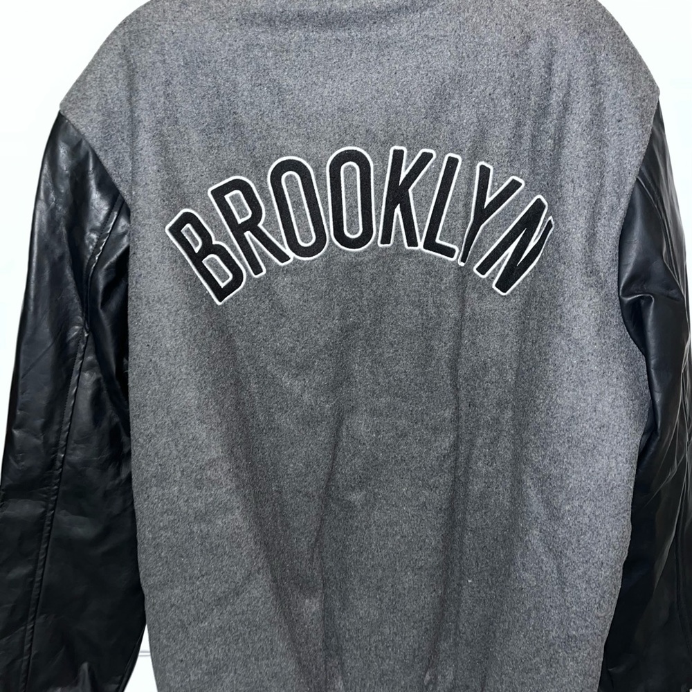 NBA Brooklyn Gray and Black Bomber Jacket